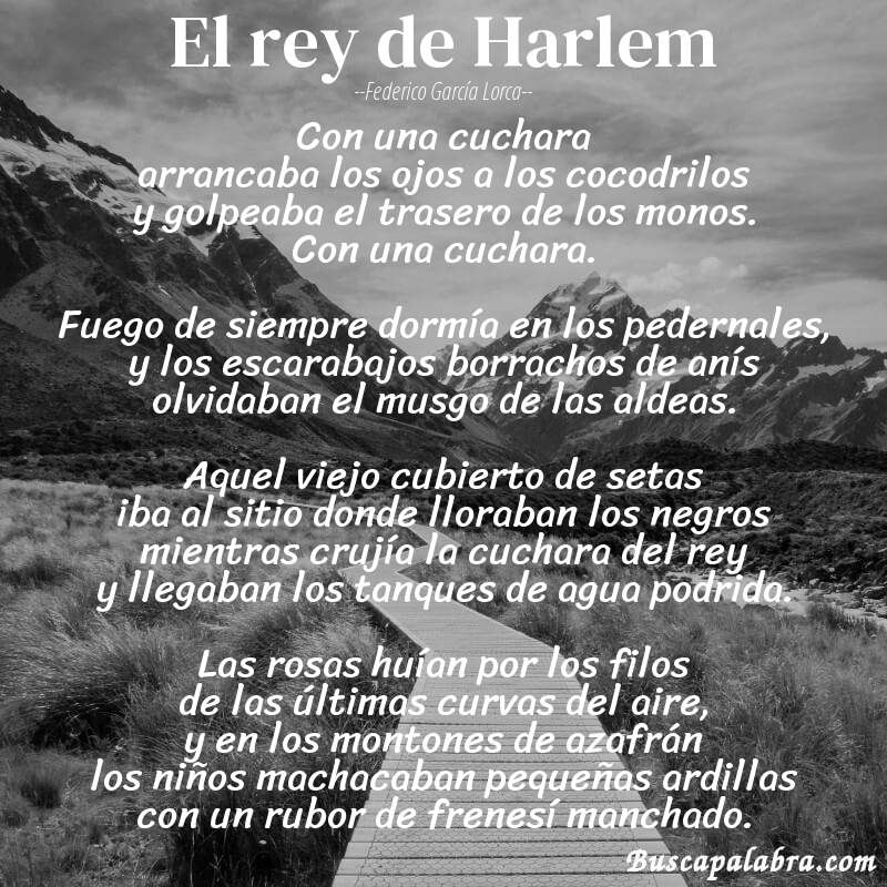Poema El rey de Harlem de Federico García Lorca con fondo de paisaje