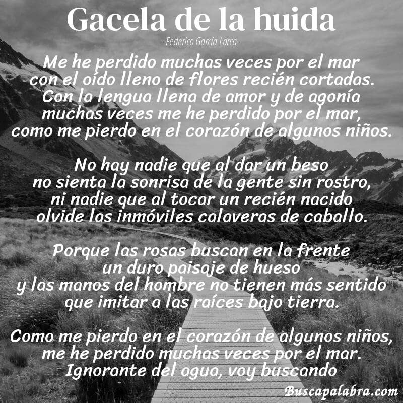 Poema Gacela de la huida de Federico García Lorca con fondo de paisaje