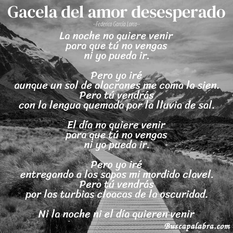 Poema Gacela del amor desesperado de Federico García Lorca con fondo de paisaje