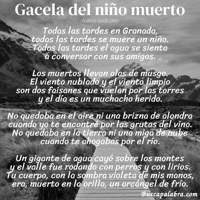 Poema Gacela del niño muerto de Federico García Lorca con fondo de paisaje
