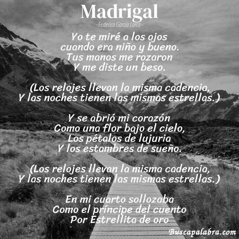 Poema Madrigal de Federico García Lorca con fondo de paisaje