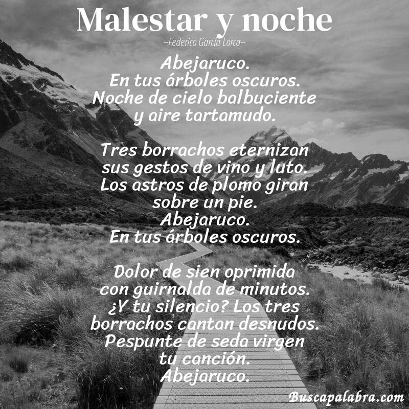 Poema Malestar y noche de Federico García Lorca con fondo de paisaje