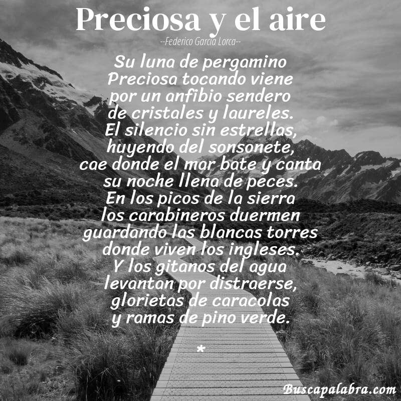 Poema Preciosa y el aire de Federico García Lorca con fondo de paisaje