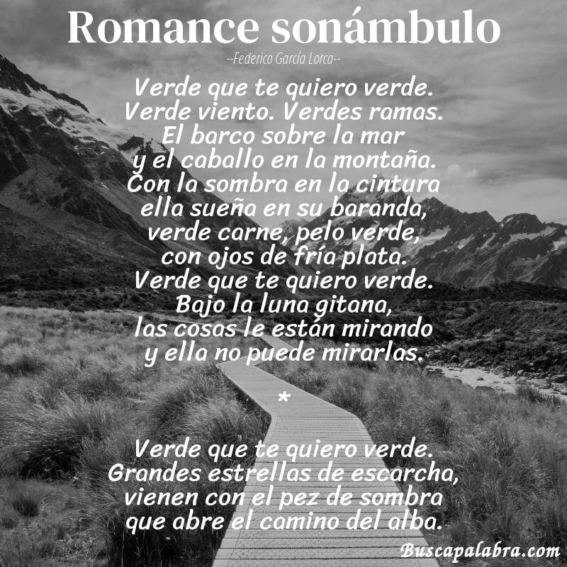 Poema Romance sonámbulo de Federico García Lorca con fondo de paisaje
