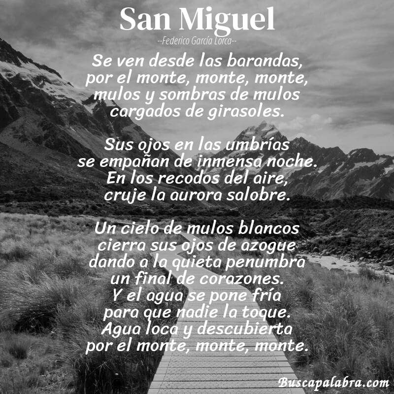 Poema San Miguel de Federico García Lorca con fondo de paisaje