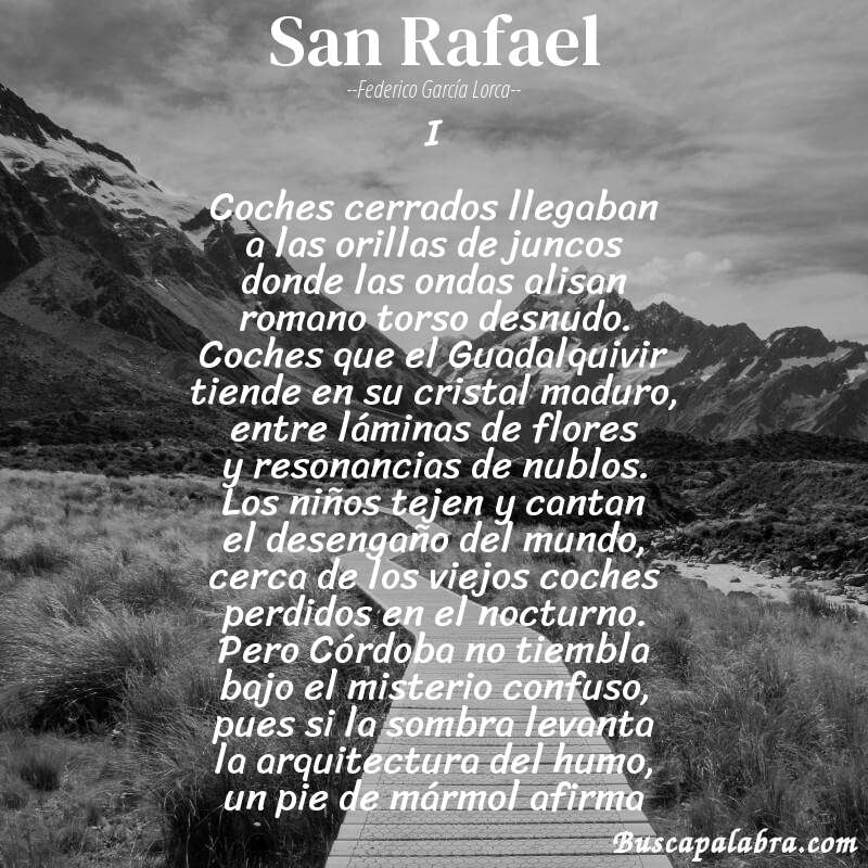 Poema San Rafael de Federico García Lorca con fondo de paisaje