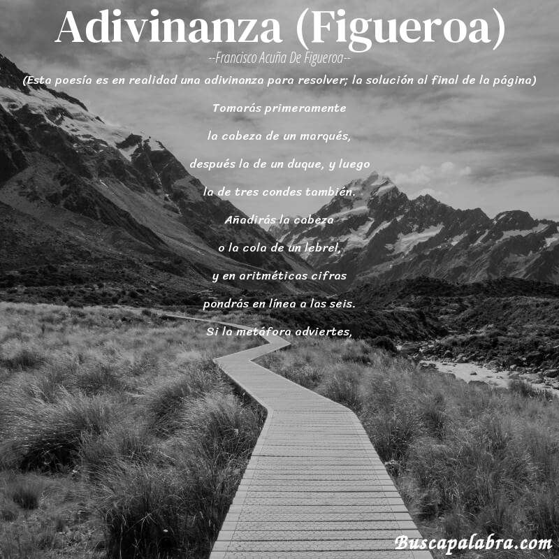 Poema Adivinanza (Figueroa) de Francisco Acuña de Figueroa con fondo de paisaje