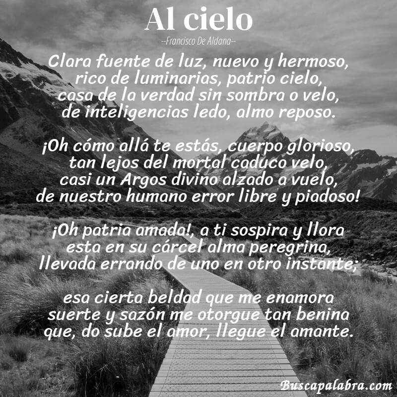 Poema Al cielo de Francisco de Aldana con fondo de paisaje
