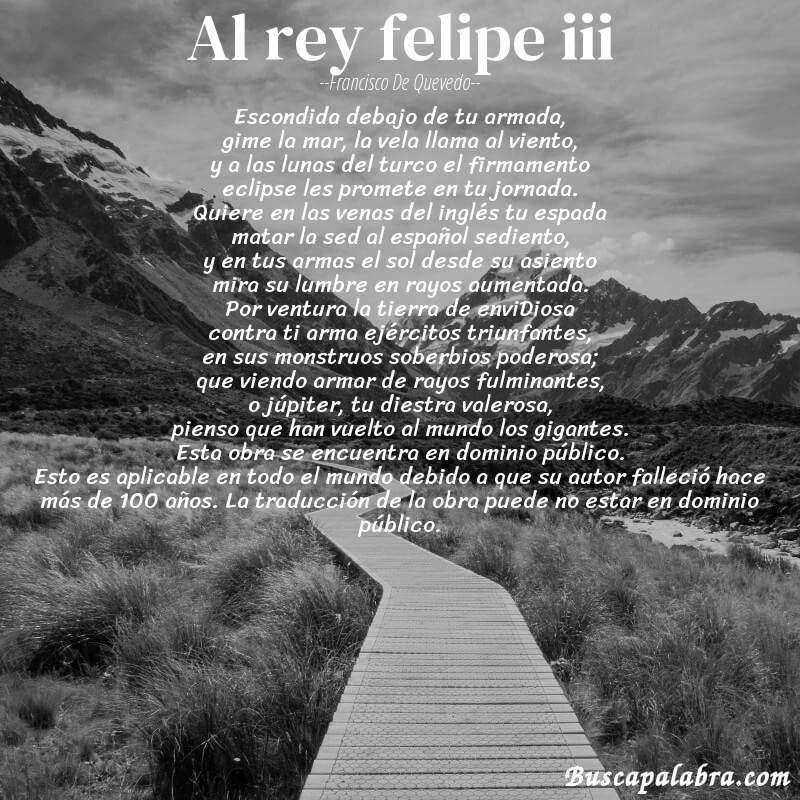 Poema al rey felipe iii de Francisco de Quevedo con fondo de paisaje