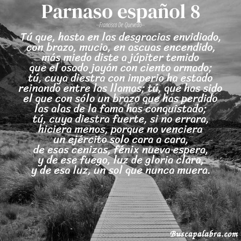 Poema parnaso español 8 de Francisco de Quevedo con fondo de paisaje
