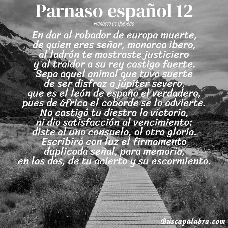 Poema parnaso español 12 de Francisco de Quevedo con fondo de paisaje