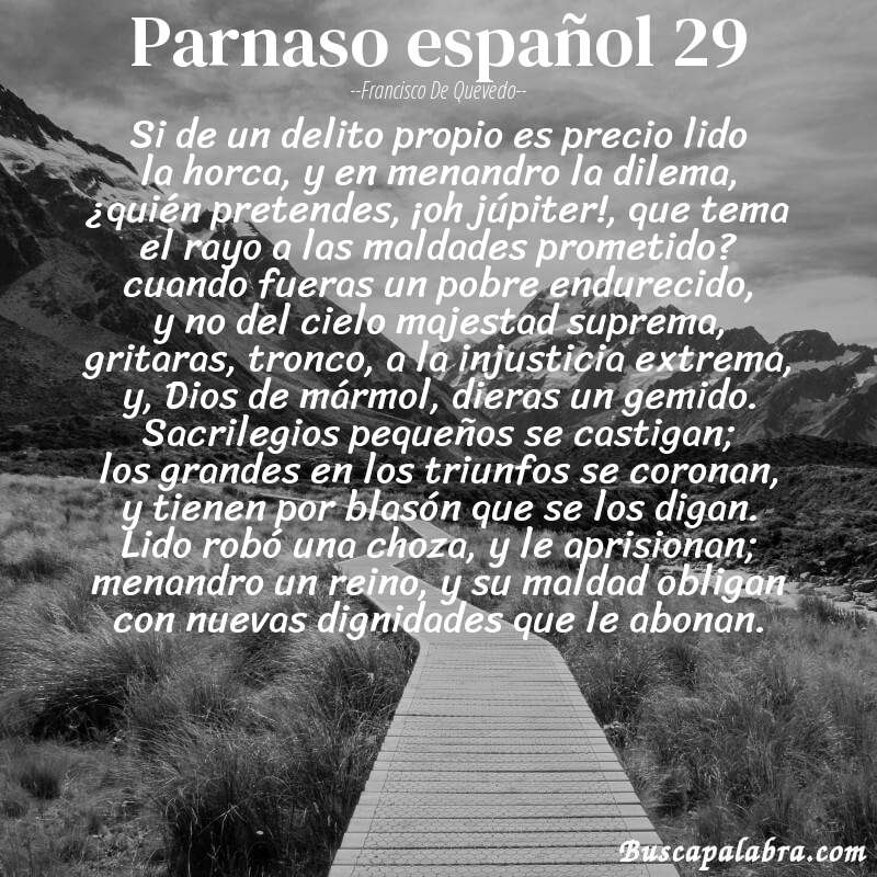 Poema parnaso español 29 de Francisco de Quevedo con fondo de paisaje