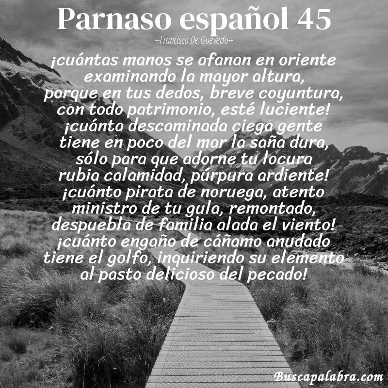 Poema parnaso español 45 de Francisco de Quevedo con fondo de paisaje