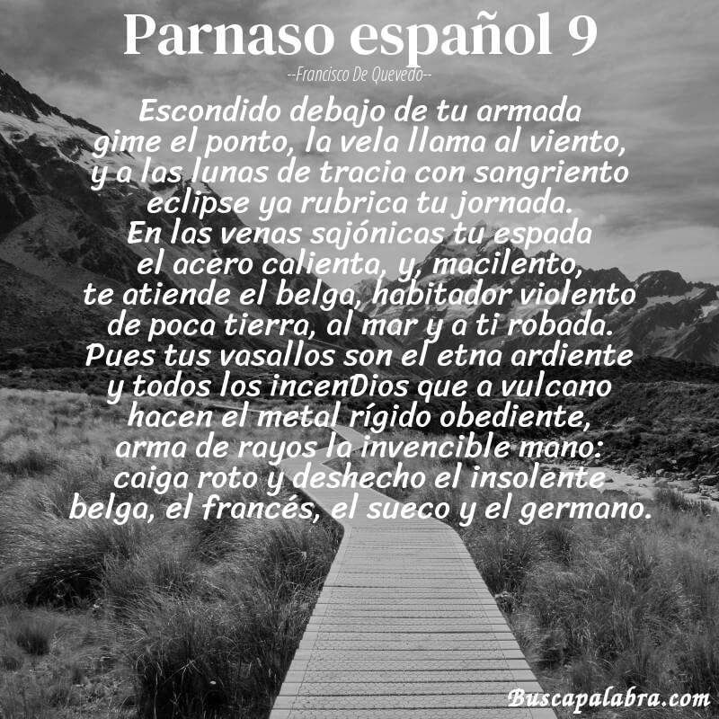 Poema parnaso español 9 de Francisco de Quevedo con fondo de paisaje