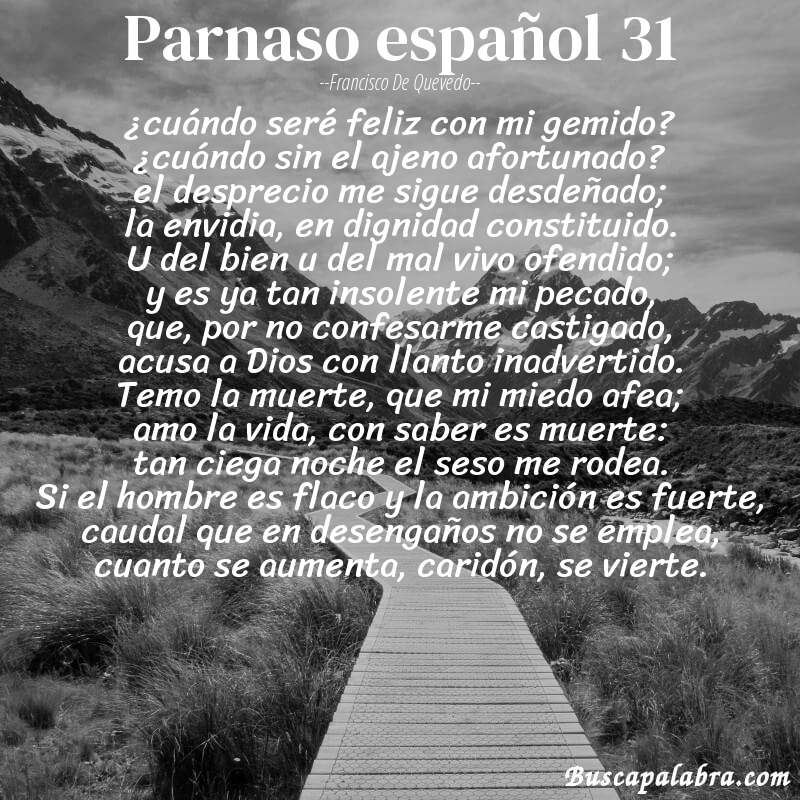 Poema parnaso español 31 de Francisco de Quevedo con fondo de paisaje