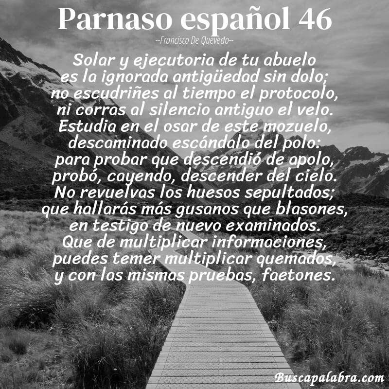 Poema parnaso español 46 de Francisco de Quevedo con fondo de paisaje