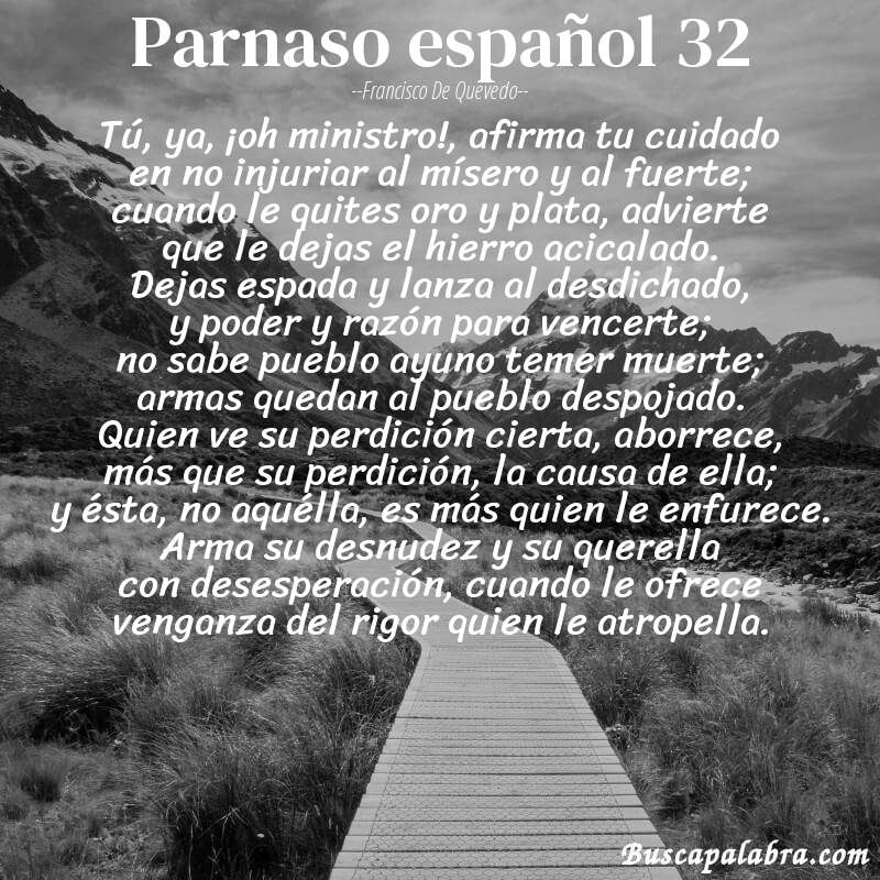 Poema parnaso español 32 de Francisco de Quevedo con fondo de paisaje