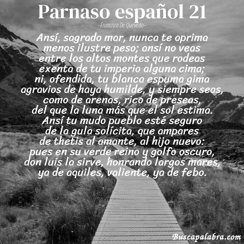 Poema parnaso español 21 de Francisco de Quevedo con fondo de paisaje