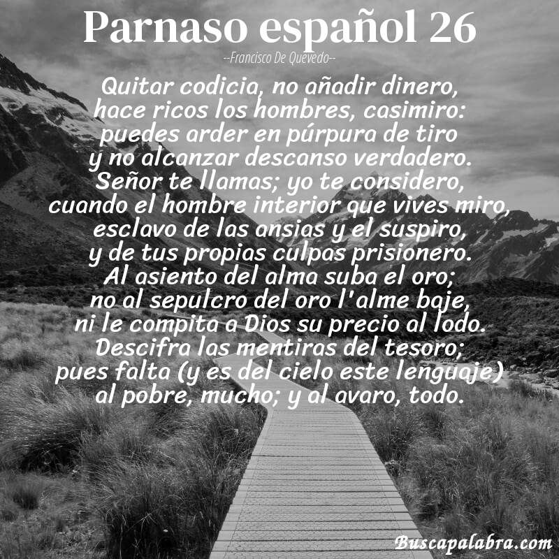 Poema parnaso español 26 de Francisco de Quevedo con fondo de paisaje