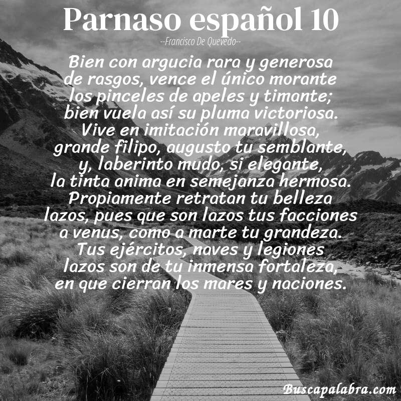 Poema parnaso español 10 de Francisco de Quevedo con fondo de paisaje