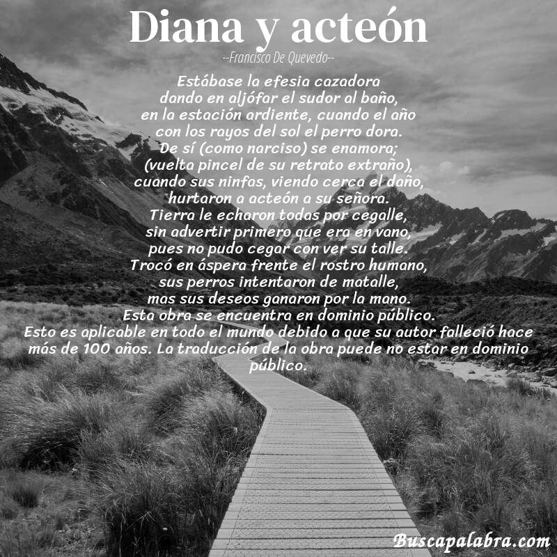 Poema diana y acteón de Francisco de Quevedo con fondo de paisaje