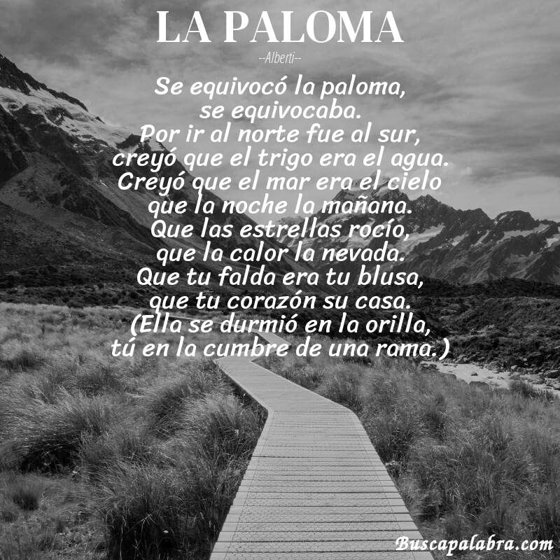 Poema LA PALOMA de Alberti con fondo de paisaje