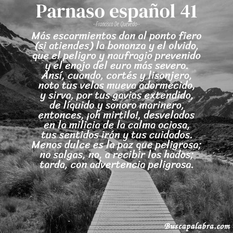 Poema parnaso español 41 de Francisco de Quevedo con fondo de paisaje