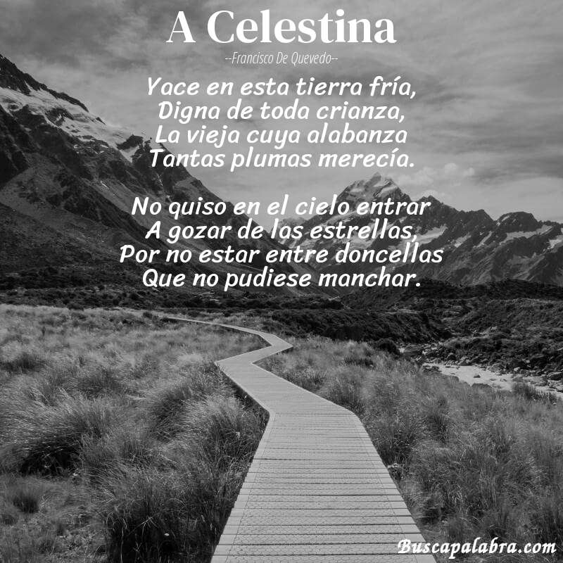 Poema A Celestina de Francisco de Quevedo con fondo de paisaje