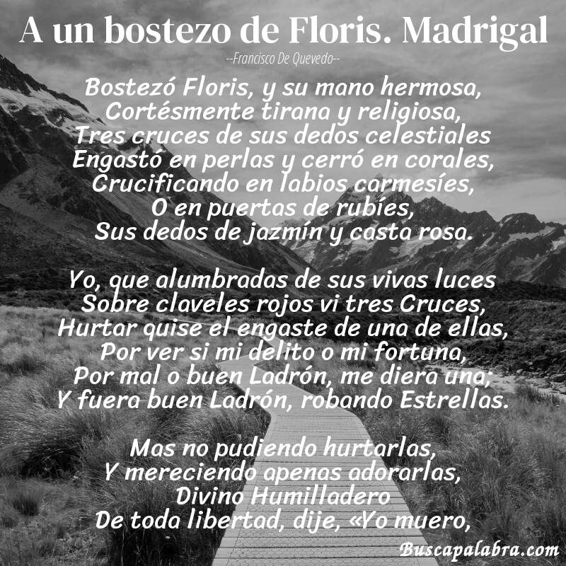 Poema A un bostezo de Floris. Madrigal de Francisco de Quevedo con fondo de paisaje