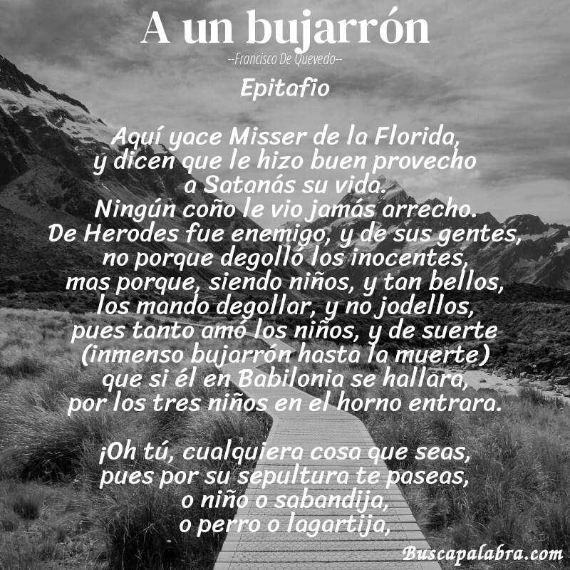 Poema A un bujarrón de Francisco de Quevedo con fondo de paisaje