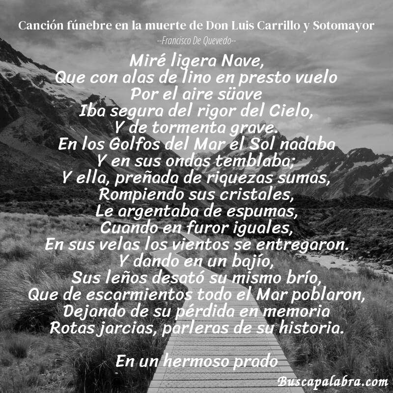 Poema Canción fúnebre en la muerte de Don Luis Carrillo y Sotomayor de Francisco de Quevedo con fondo de paisaje