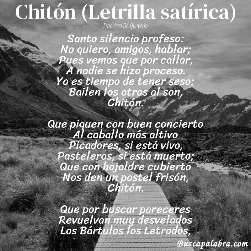 Poema Chitón (Letrilla satírica) de Francisco de Quevedo con fondo de paisaje