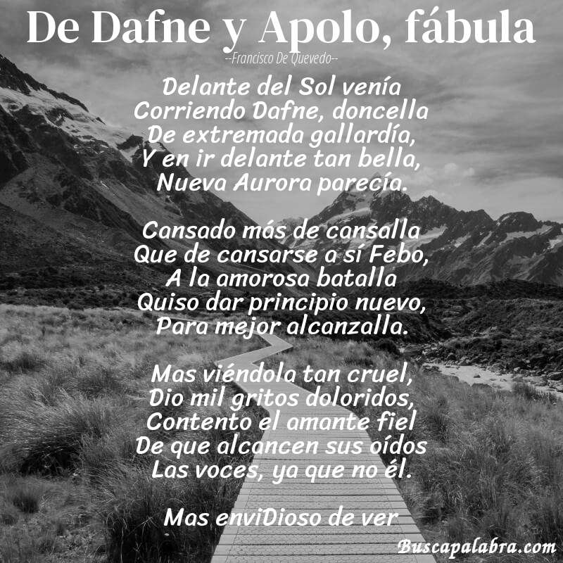Poema De Dafne y Apolo, fábula de Francisco de Quevedo con fondo de paisaje