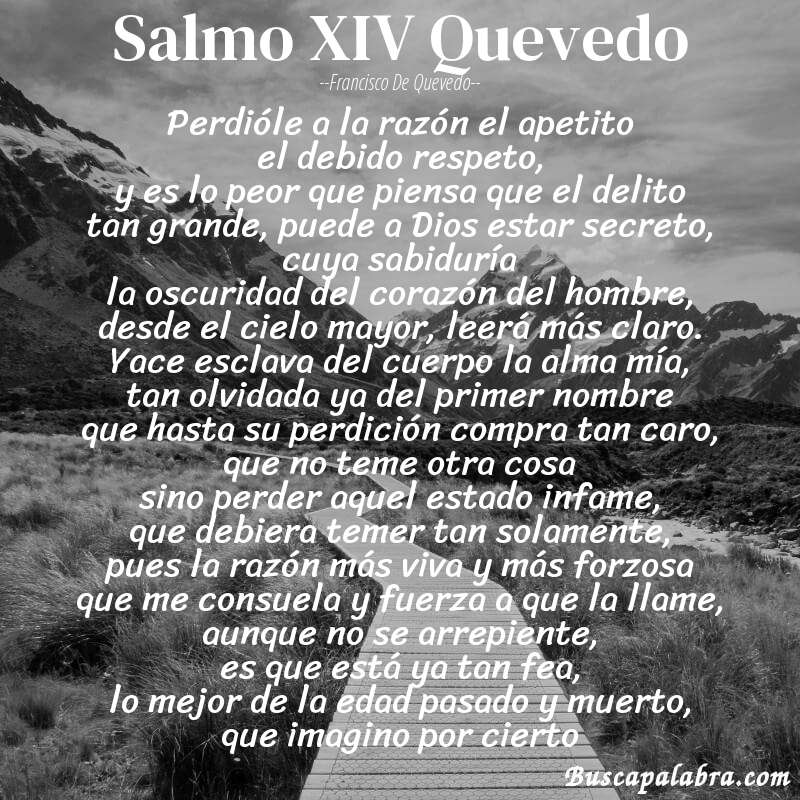 Poema Salmo XIV Quevedo de Francisco de Quevedo con fondo de paisaje