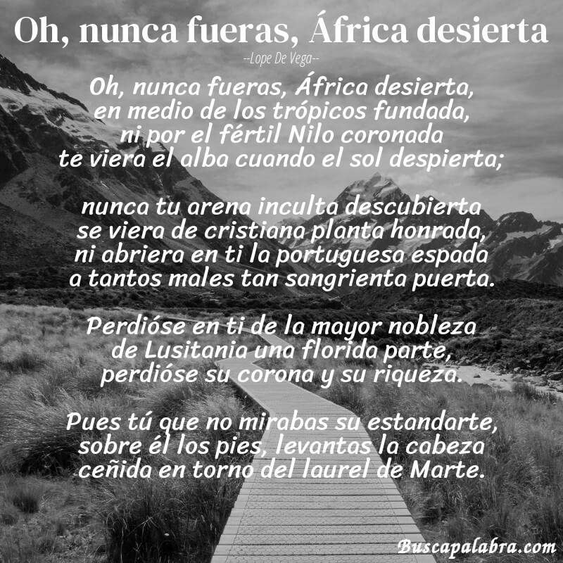 Poema Oh, nunca fueras, África desierta de Lope de Vega con fondo de paisaje