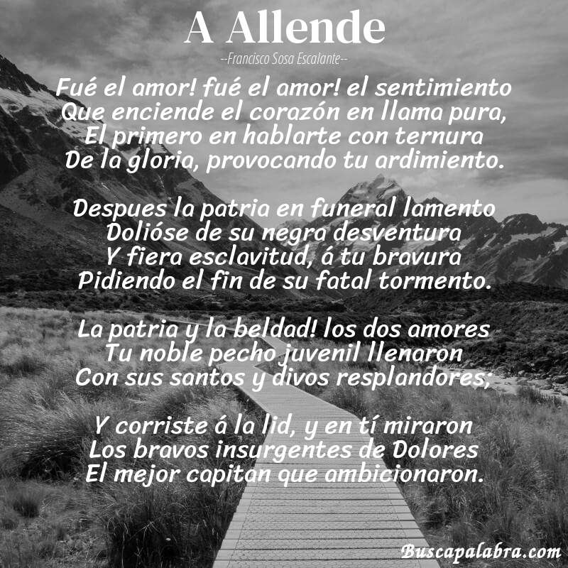Poema A Allende de Francisco Sosa Escalante con fondo de paisaje