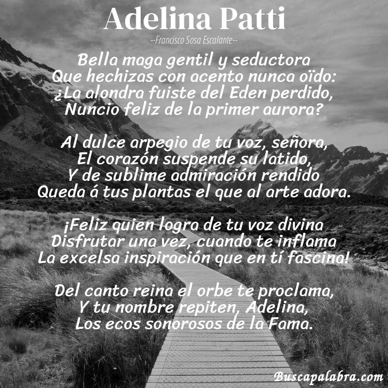 Poema Adelina Patti de Francisco Sosa Escalante con fondo de paisaje