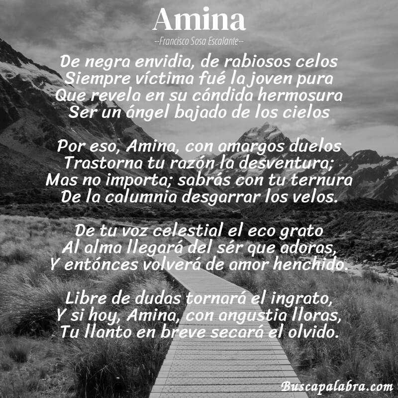 Poema Amina de Francisco Sosa Escalante con fondo de paisaje