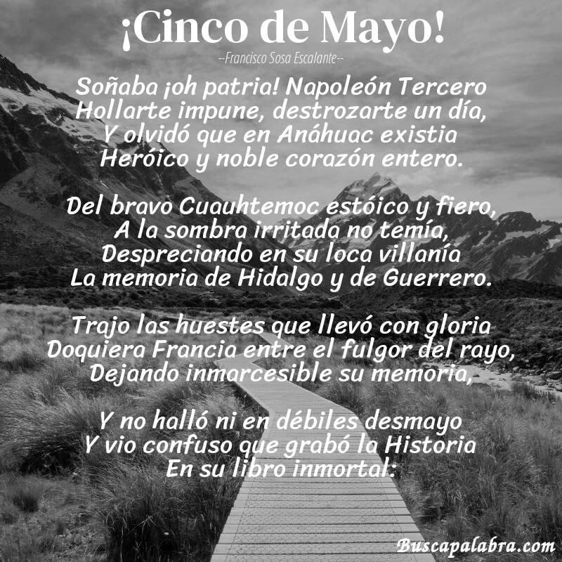 Poema ¡Cinco de Mayo! de Francisco Sosa Escalante con fondo de paisaje