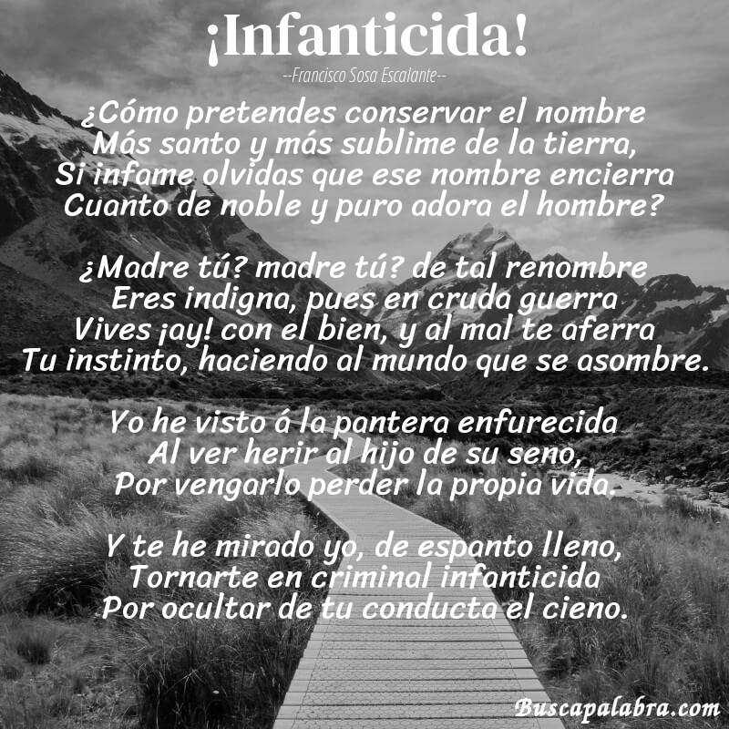 Poema ¡Infanticida! de Francisco Sosa Escalante con fondo de paisaje