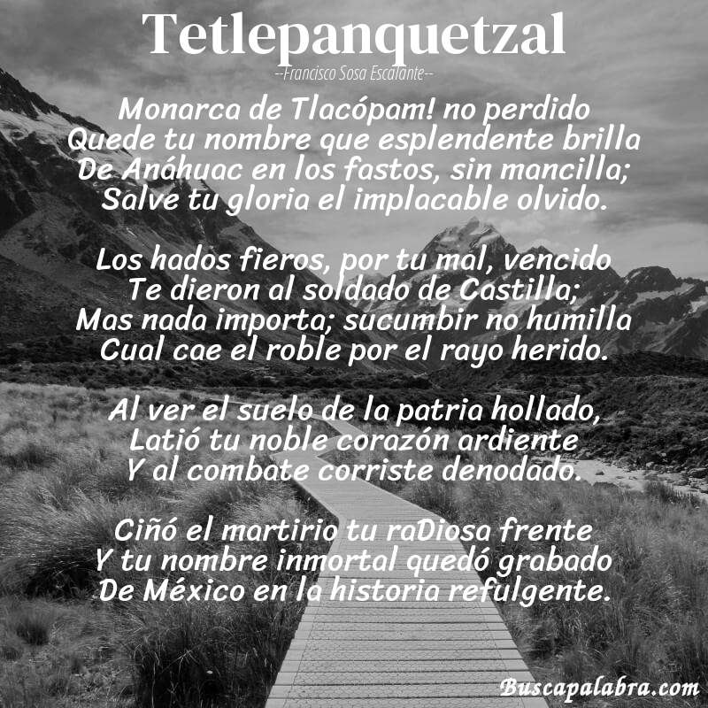 Poema Tetlepanquetzal de Francisco Sosa Escalante con fondo de paisaje