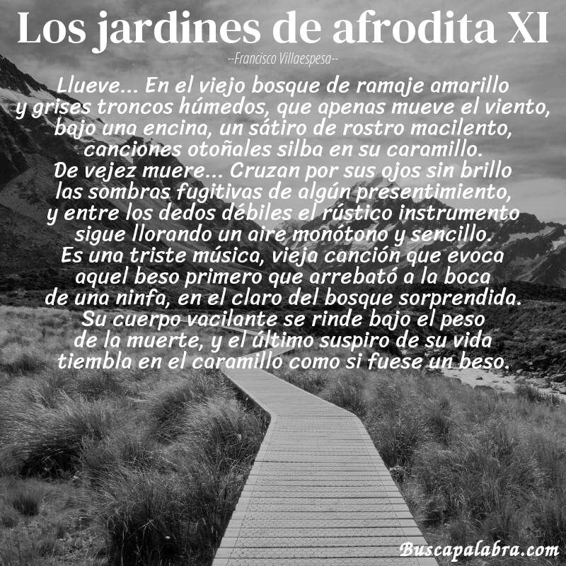 Poema los jardines de afrodita XI de Francisco Villaespesa con fondo de paisaje