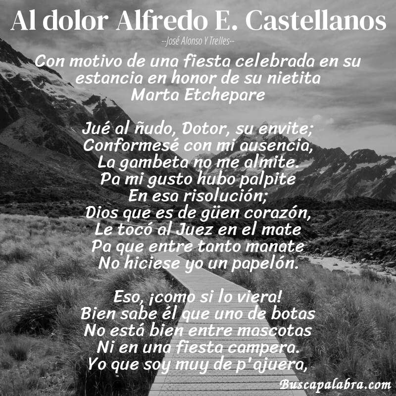Poema Al dolor Alfredo E. Castellanos de José Alonso y Trelles con fondo de paisaje