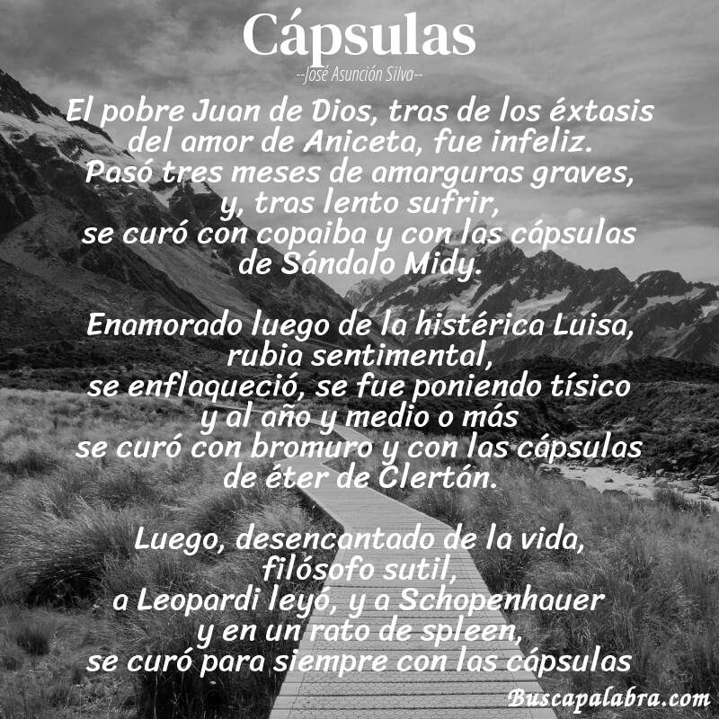 Poema Cápsulas de José Asunción Silva con fondo de paisaje