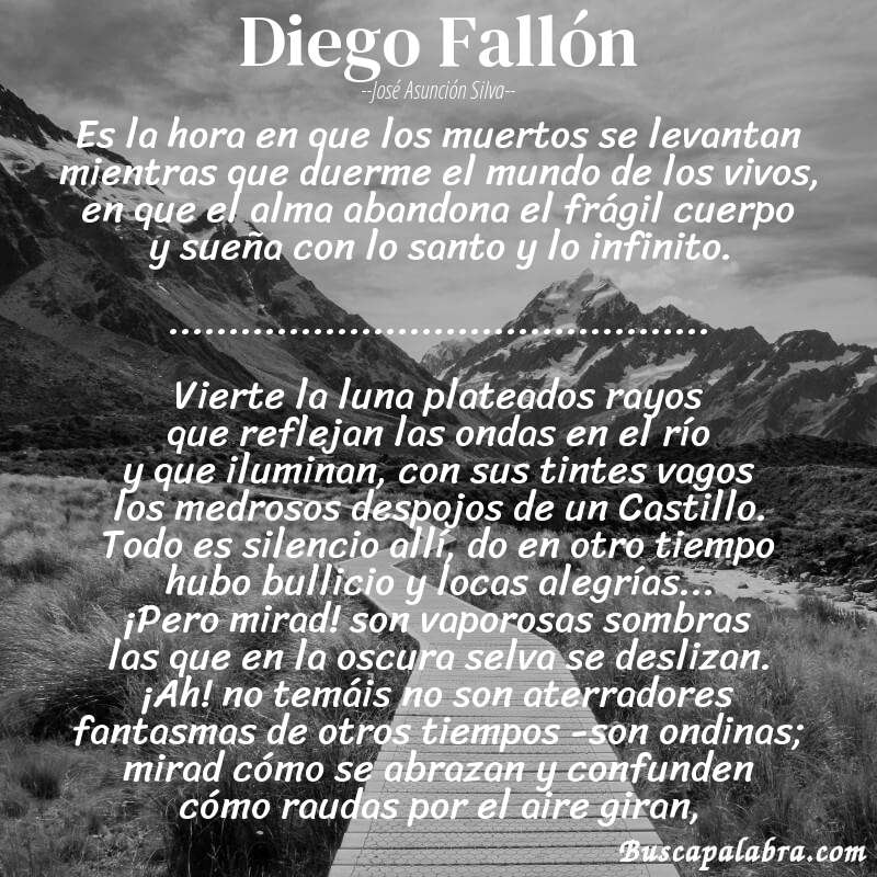 Poema Diego Fallón de José Asunción Silva con fondo de paisaje