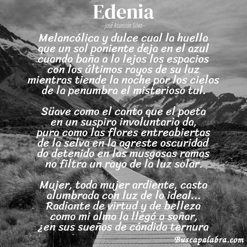 Poema Edenia de José Asunción Silva con fondo de paisaje