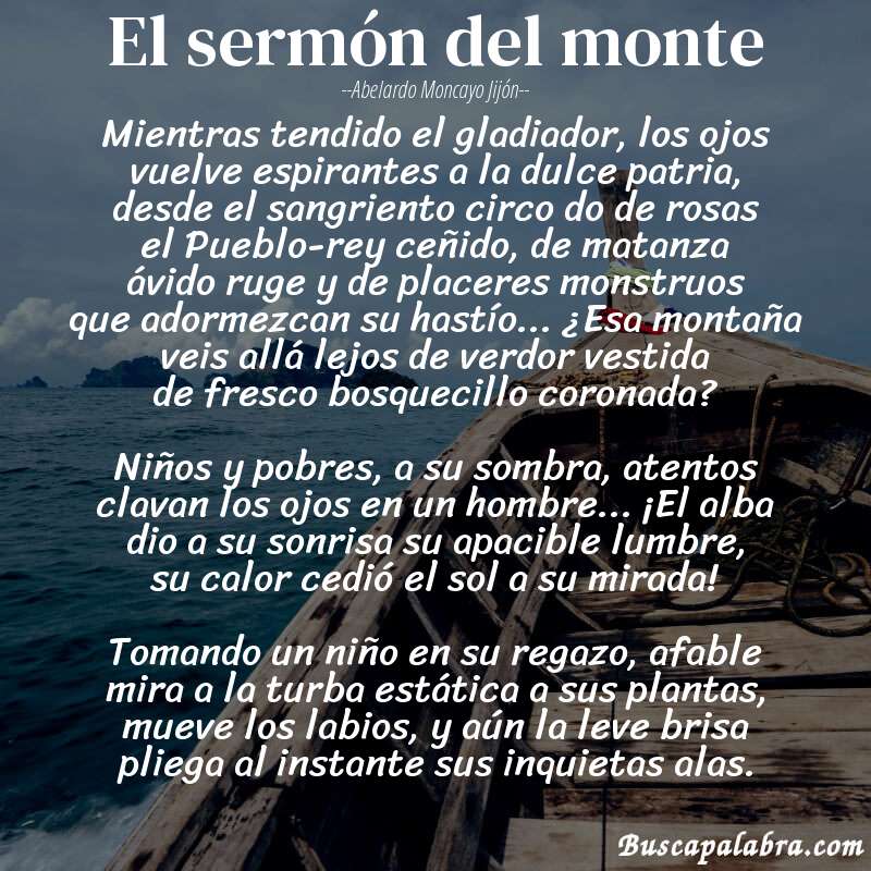 Poema El sermón del monte de Abelardo Moncayo Jijón con fondo de barca