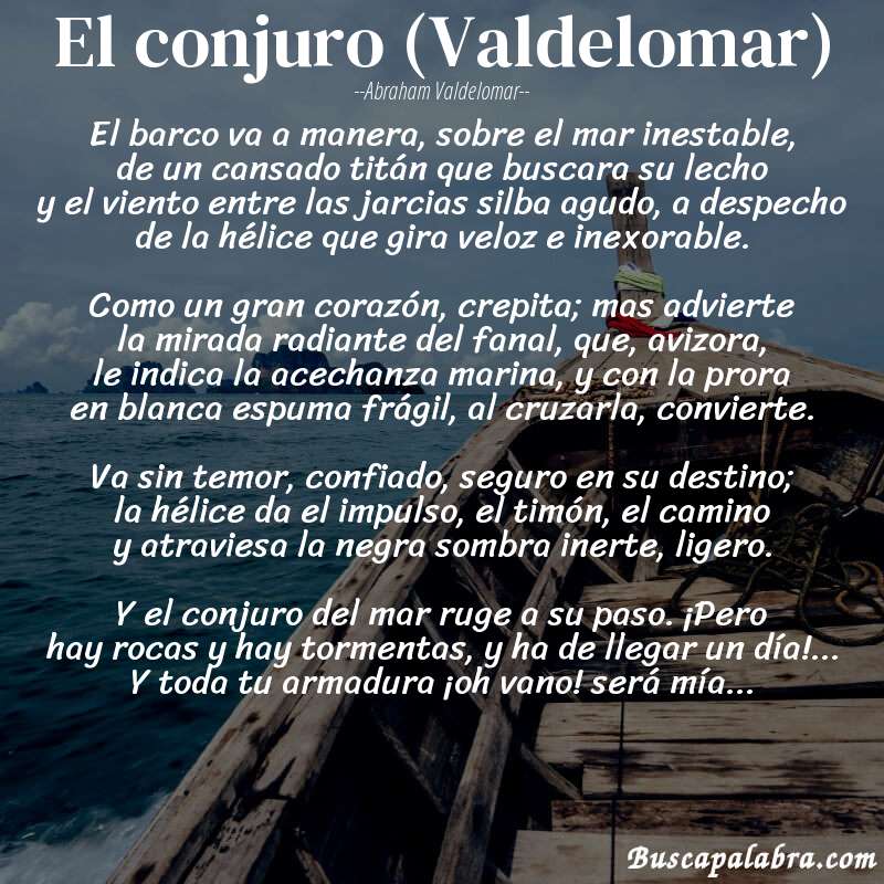 Poema El conjuro (Valdelomar) de Abraham Valdelomar con fondo de barca