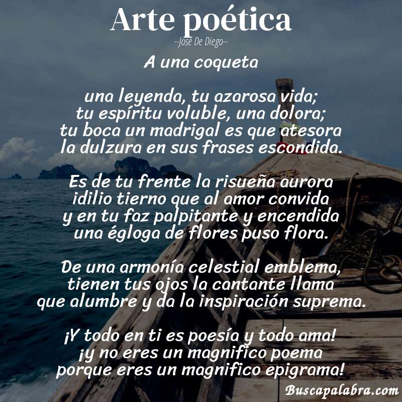 Poema arte poética de José de Diego con fondo de barca