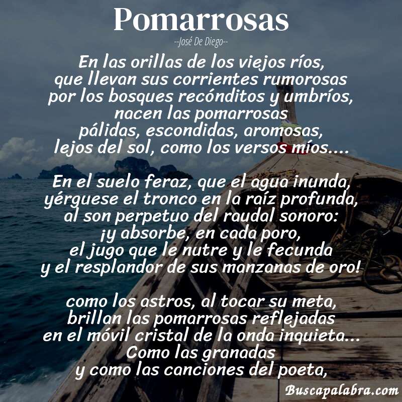 Poema pomarrosas de José de Diego con fondo de barca